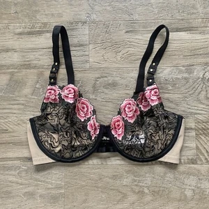 Playful Promises Semi Sheer Floral Lace Underwired Unlined Bra Sz 32 DD - Picture 1 of 11