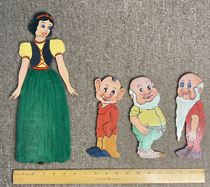 Snow White & Dwarfs Fairy Tale Vintage Wood Wall Plaque 1950s Handmade Cut Outs