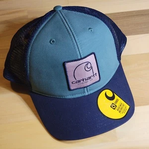 Carhartt Baseball Cap Canvas HAT Men ONE SIZE BLUE GREEN Mesh BACK TRUCKER NWT B - Picture 1 of 12