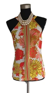 Trina Turk Silk Top "Gaskia" P Green Beige Yellow Orange Dress Casual S XS NEW - Picture 1 of 5