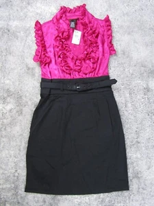 Love Tease Dress Womens 5 Pink Black Frilly Pencil Workwear Formal Belt with tag - Picture 1 of 10
