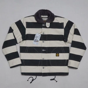 BOB DONG Motorcycle 20oz Canvas Prison Striped Jacket Racer Biker N-1D Hookless - Picture 1 of 12