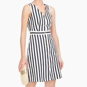 DAMEN J. CREW V-AUSSCHNITT GESTREIFT ÄRMELLOS GEKNÖPFT ETUIKLEID ~ 10 - Bild 1 von 5