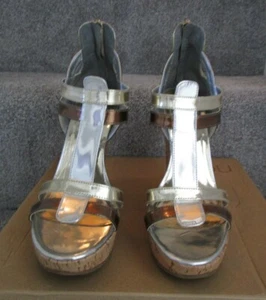 Carlos By Carlos Santana cork high wedge sandals Gold.silver rose Gold UK 5 used - Picture 1 of 4