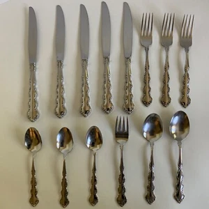 Lote de 14 cubiertos de acero inoxidable Oneida Mozart pulidos brillantes - Imagen 1 de 16