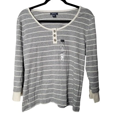 Sudadera tejida manga larga a rayas gris blanco talla XL de American Living para mujer Foto 1 de 4