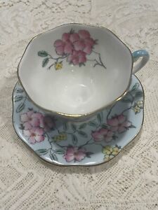 FOLEY "SPRINGDALE" English Bone China Tea cup & Saucer: V2315, 5oz, England Aqua