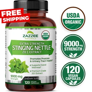 USDA Organic Stinging Nettle 20:1 Extract, 9000 mg Strength, 120 Vegan Capsules - Picture 1 of 9