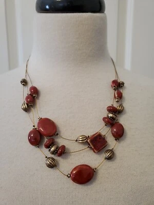 CHICOS 3 Hilos Cobre Oro Alambre Collar Rojo Naranja Cerámica Cuentas Cortas Foto 1 de 4