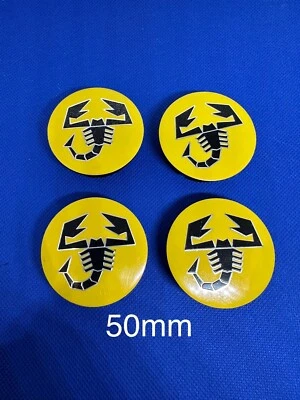 4 Caches Moyeu ABARTH Jante Centre De Roue 50/44mm Insigne Logo Abarth jaune - Image 1 of 4