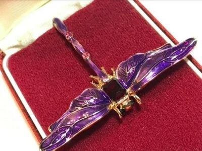 Beautiful Purple Art Nouveau Style Enamel Crystal DRAGONFLY BROOCH PIN - image 1 of 4