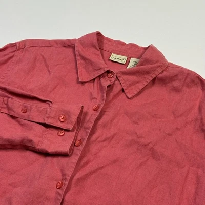 Camisa feminina LL Bean rosa média 100% linho manga longa botão frontal casual - Imagem 1 de 4