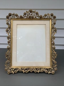 Vtg MCM Gold Ornate Roses Metal Free Standing Frame w/Velvet Back - Picture 1 of 14