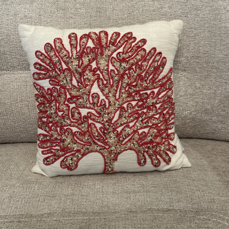 Coastal Collection Beaded Beige Coral Throw Pillow - Image 1 of 4