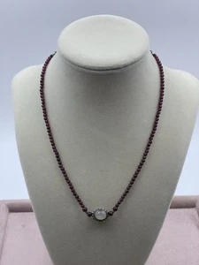 "Collar con cuentas granate con piedra lunar 17"" 925 caja cadena broche langosta" - Imagen 1 de 16