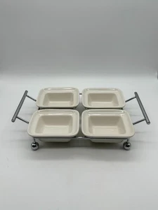 Godinger Silver Art Porcelain 4 Section Relish Servers with Metal Rack - Picture 1 of 16