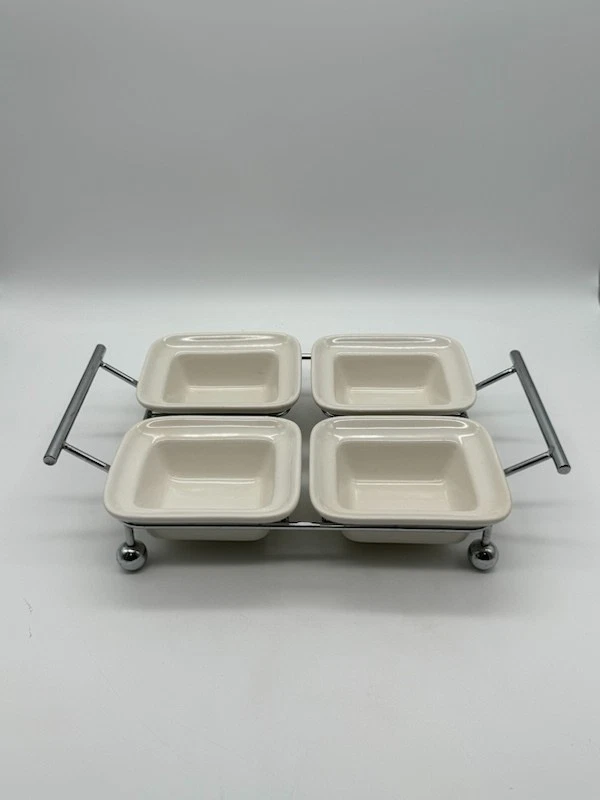 Godinger Silver Art Porcelain 4 Section Relish Servers with Metal Rack - Image 1 of 4