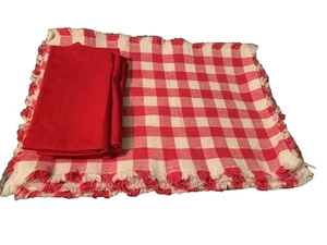 Gingham Check Placemats & Napkins Red White Set of 6 Cotton Country Farmhouse - Picture 1 of 11