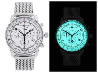 Zeppelin Silver Dial Men's Watch Alarm 100 Years Chronograph Date 8680M-3 - Image 1 of 4