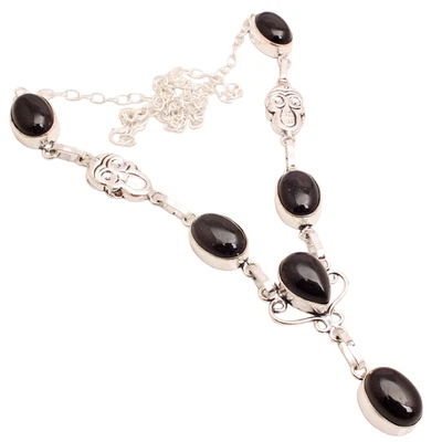 Collana gioielli fatti a mano in onice nero placcata in argento regalo 19... - Immagine 1 di 3