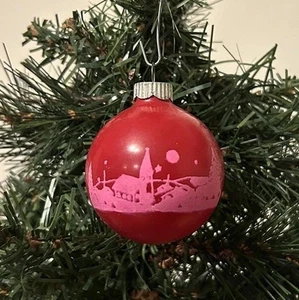 Vintage Shiny Brite Red Unsilvered Christmas Village 2” Glass Ball Ornament - Picture 1 of 7
