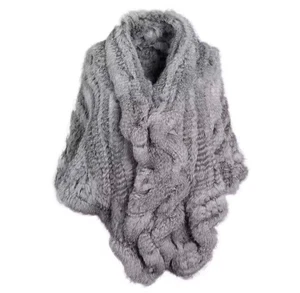 Mujeres Invierno Genuino Piel de Conejo Tejido Capa Cálido Chal - Poncho Boda Noche - Imagen 1 de 12