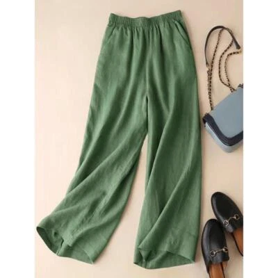 Cotton Linen Wide Leg Pants for Women Summer Thin Breathable Straight Tube Pant - Image 1 of 4