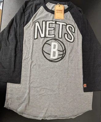 Brooklyn Nets Women's NBA Shirt Homage 3/4 Sleeve Ball Tri-Blend Grey Sz Small - Image 1 of 4