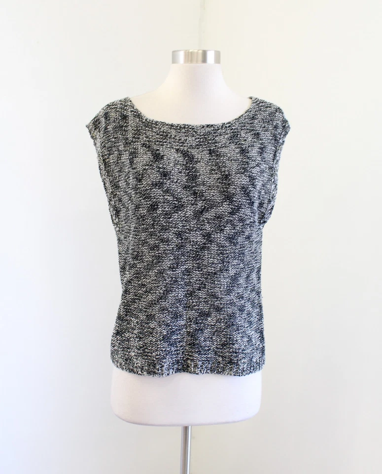 Blusa sin mangas tejida metálica estática Alice and Olivia talla M negra blanca dorada Foto 1 de 4