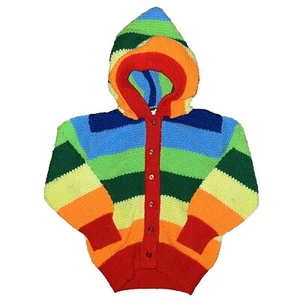 Vtg 80s Kids Shapes Rainbow Striped Hooded Button Jacket Size 4 - Picture 1 of 3
