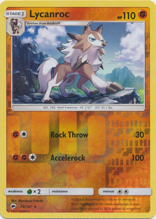x1 Lycanroc - 76/147 - Rare - Reverse Holo Pokemon SM3 Burning Shadows M/NM - Image 1 of 1