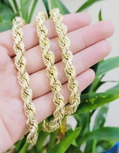 Real 10k Pure Yellow Gold Rope Necklace 8mm 22" Inch Thick Chain Diamond Cut - Picture 1 of 10