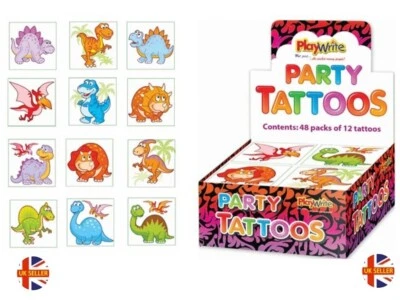 PLAYWRITE 24 Dinosaur Tattoos Temporary Kids Childrens Boys Girls Party Bag Fillers