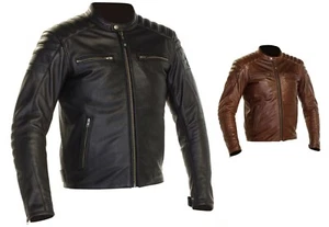 RICHA DAYTONA 2 Casual Leather Retro Black/Brown Motorbike Jacket D30 Armour - Picture 1 of 6