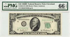 1950B $10 Federal Reserve Note Cleveland Fr# 2012-D PMG 66 EPQ - Picture 1 of 2