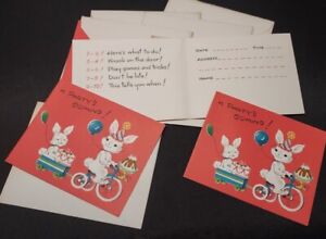 6 Vintage Party Invitations Cards, Bunny, Birthday 