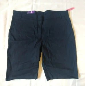 IZOD Junior's Uniform Stretch Twill Skinny Bermuda Short, Navy, 13 - Picture 1 of 12