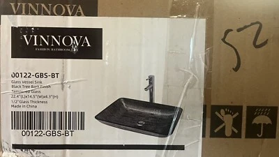 Vinnova Udine 00122-GBS-BT Black Tree Bark Glass Bathroom Vessel Sink New/Open - Image 1 of 4