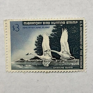 1967 $3 Whistling Swans Department Of Interior Migratory Bird Hunting Stamp - Picture 1 of 2