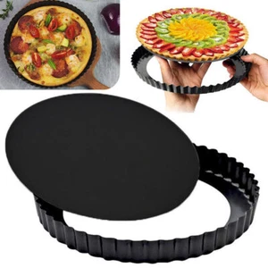 Round 9inch Tart Pan Baking Flan Quiche Tin Fluted Removable Bottom Non-Stick UK - Picture 1 of 12