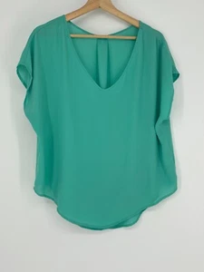 Camicia Lush Sheer Aqua Teal blu plissettata scollo a V manica corta donna taglia large - Foto 1 di 6