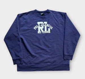 Vintage Ralph Lauren Polo Jeans Company Sweatshirt Size Medium Blue Distressed - Picture 1 of 12