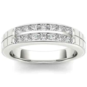 Two Row Of Channel Set Round Cut Moissanites In Solid 950 Platinum Men's Band - Picture 1 of 7