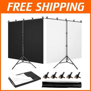 Telón de fondo portátil blanco y negro con soporte para transmisión y fotografía 5x6,5 pies - Imagen 1 de 9