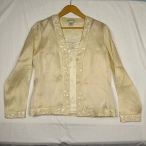 Ann Taylor Sz 6 Jacket & Top Set Silk Mother Wedding Formal Embroidered Cream - Picture 1 of 13