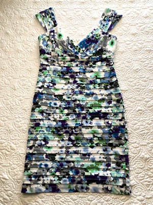 London Times Petites sz 8P Dress Floral Blue Lavender Green Bodycon Sleeveless - Image 1 of 4