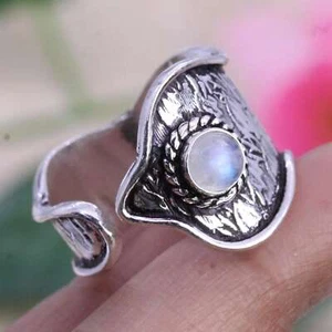 Rainbow Moonstone 925 Silver Handmade Jewelry Adjustable Ring of UK Size P - Picture 1 of 3