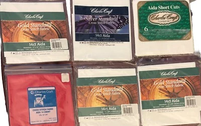 6 Charles Craft 14ct Aida Fabric Packs  12x 18 Sheets Short Cuts 6x6 Needlecraft - Image 1 of 4
