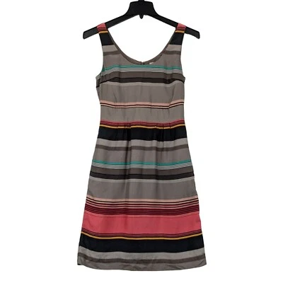 Vestido Vaina Banana Republic Mujer Talla 4 Rayas 100% Seda Cuello Redondo Colorido Foto 1 de 4