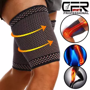 Copper Thigh High Compression Sleeve Leg Quad Hamstring Support Sports Men Women - Picture 1 of 13